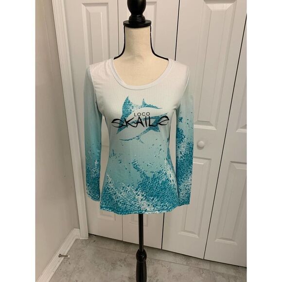 Loco Skailz Tops - Loco Skailz long sleeve fishing top in white/teal- M